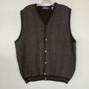 Men's J. Ashford‎ 100% Merino Wool Sweater Vest XL Gray Black Button Up Woolmark